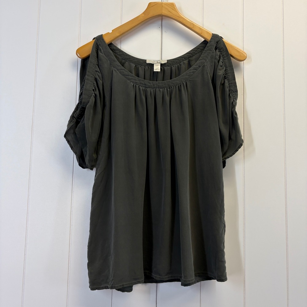 Trinity Quiet Luxury Cold Shoulder Silk Top Women Small Minimalist Boho Neutral